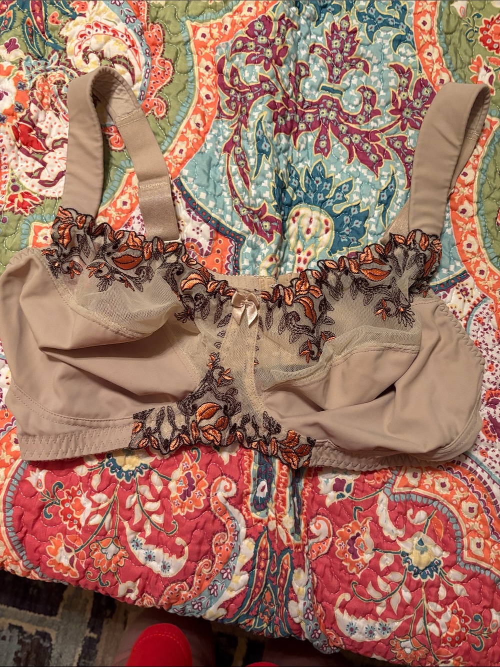 Nude Floral Embroidered Full-Coverage Bra